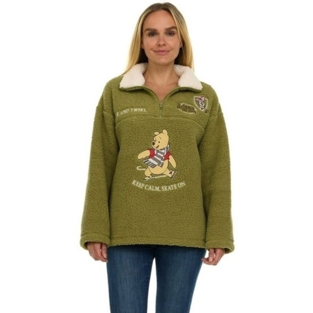 Disney Winnie the Pooh Sherpa Fleece‎ Quarter Zip Sweatshirt Women's Size M